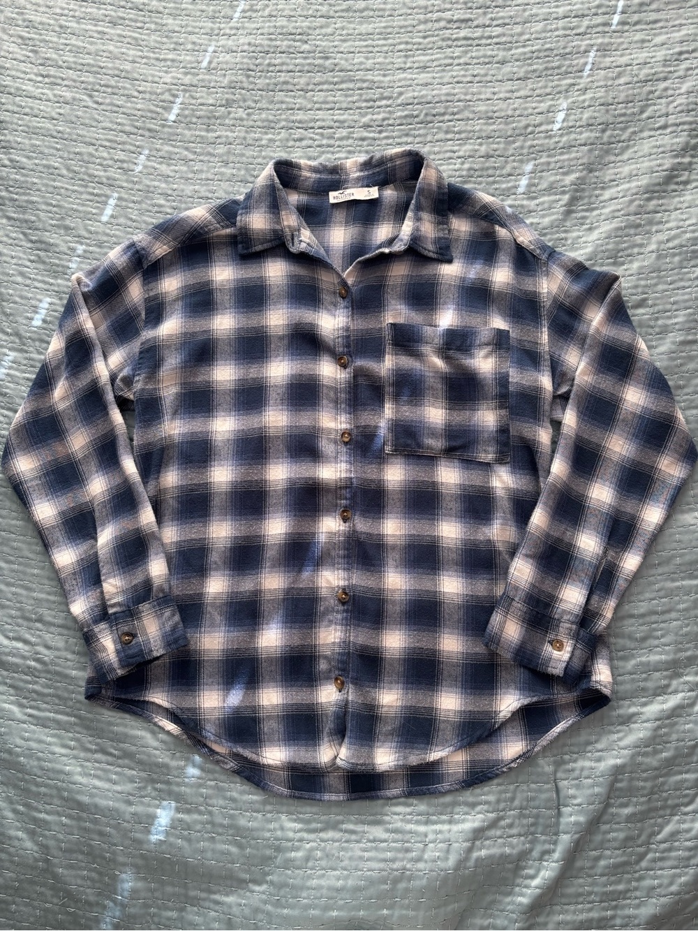 Hollister Blue and White Plaid Flannel